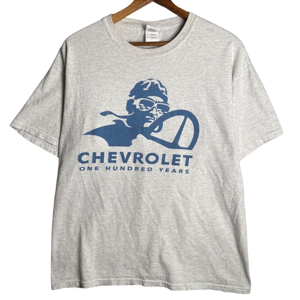 Chevrolet One Hundred Years Mens Graphic T-Shirt Gray Gildan Heavy Cotton Large